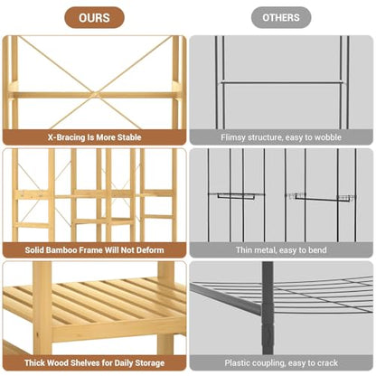 Homykic Bamboo Clothing Rack with 7 Shelves, 5 Hang Rods, 70” Wide, Natural - color: Natural, size: III Large