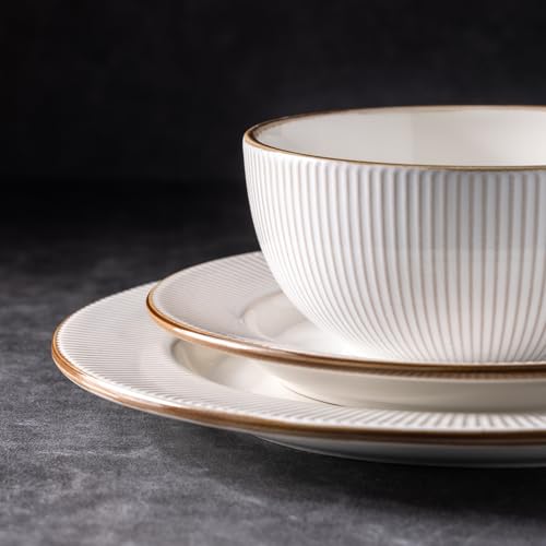 GBHOME Ceramic Dinnerware Sets of 4,16 pcs Plates and Bowls Sets Dishes - color: Off-White, size: Service for 4 (16 pcs)
