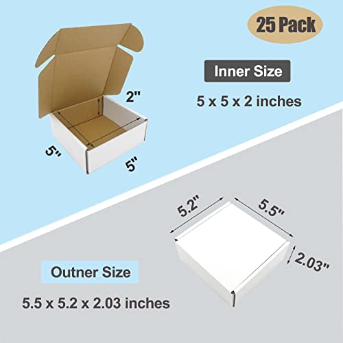 5x5x2 Shipping Boxes, Small White Gift Box Corrugated Cardboard Boxes Jewelry Mailing Packaging Mailers for Small Business Lightweight Flat Cute Literature Mailer, 25 Pack - size: 5"x5"x2", style: 25 Pack - White