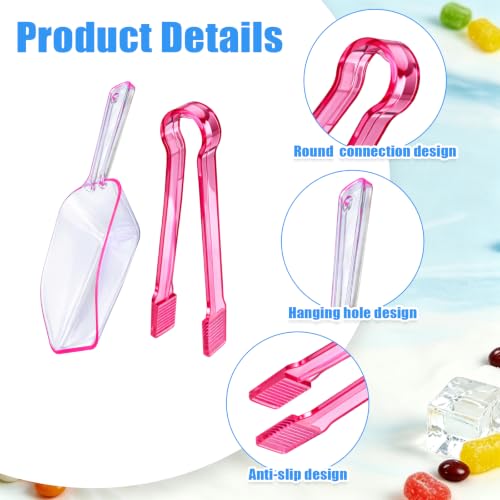 12 Pcs Plastic Ice Tongs and Scoops, Candy Scoops for Buffet, Pink - color: Pink