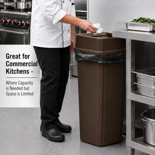 23 Gallon Brown Square Plastic Kitchen Trash Can with Drop Lid - color: Brown