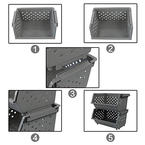 Begale 3-Pack Gray Plastic Stackable Detachable Storage Bin