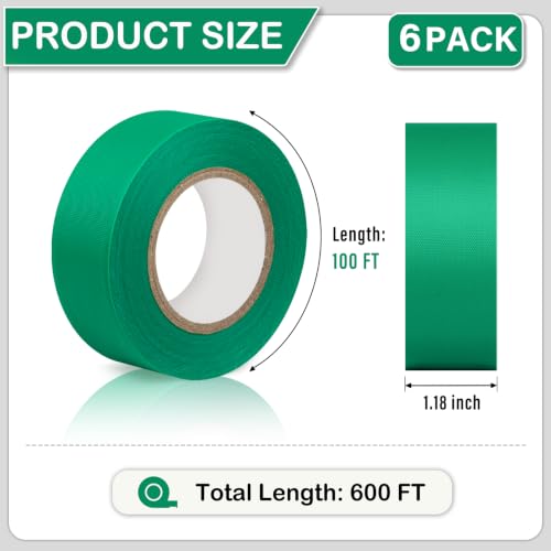 GEYYANG 6 Pack Green Flagging Tape, 1-3/16in x 100ft, 3.35 Mil Thick - color: Green, size: 1.18in X 98ft