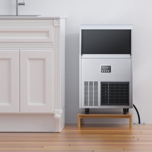 Coolake Commercial Ice Maker Machine 200 Lbs/24H with 50 Lbs Storage Bin, Stainless Steel Under Counter Ice Machine, Self Cleaning Freestanding Ice Maker for Home Bar Garage Outdoor Kitchen - size: 200LBS/24H-Head and Bin