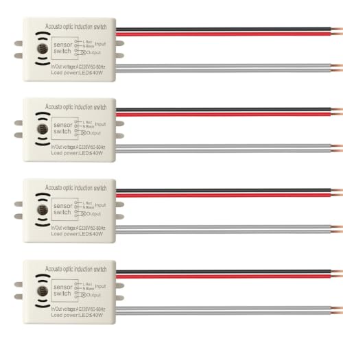 Gebildet 4Pcs LED Sound and Light Control Switch 220V 50Hz 40W 4-Wire High Sensitivity Voice Activated Induction Sensor Module, Wall Light Switches - color: White-E1675