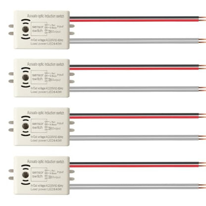 Gebildet 4Pcs LED Sound and Light Control Switch 220V 50Hz 40W 4-Wire High Sensitivity Voice Activated Induction Sensor Module, Wall Light Switches - color: White-E1675