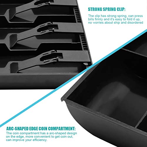 Cash Register Drawer Insert Tray with 4 Bill/3 Coin Compartments for Money Storage, Black - size: 4 Bill/3 Coin
