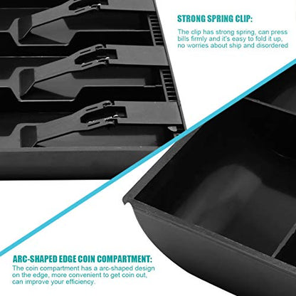 Cash Register Drawer Insert Tray with 4 Bill/3 Coin Compartments for Money Storage, Black - size: 4 Bill/3 Coin