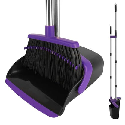 Purple Broom and Dustpan Combo Set, 55" Long Handle Broom - color: Purple, size: Large