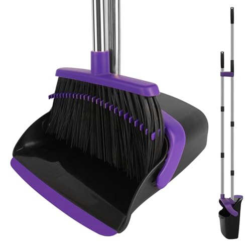 Purple Broom and Dustpan Combo Set, 55" Long Handle Broom - color: Purple, size: Large