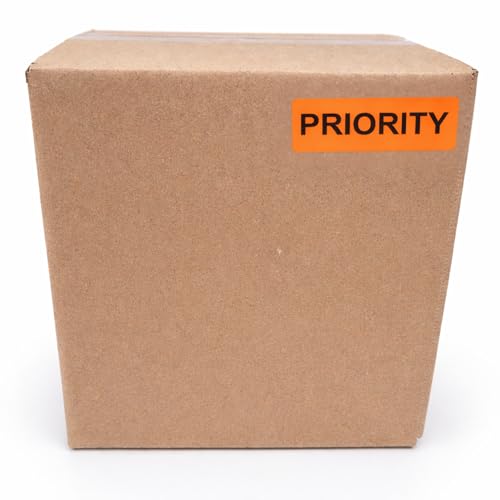 Priority Stickers, 500/Roll, Fluoro Orange Courier Labels, 70mm x 25mm, Medical Courier Supplies, Priority Mail Stickers - style: PRIORITY