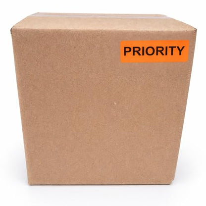 Priority Stickers, 500/Roll, Fluoro Orange Courier Labels, 70mm x 25mm, Medical Courier Supplies, Priority Mail Stickers - style: PRIORITY
