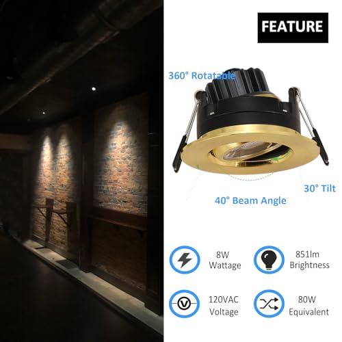 POPANU 3 Inch Gimbal LED Recessed Lights 6 Pack,Adjustable Downlight, Gold - color: Gold, size: 3 Inch