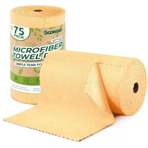 Microfiber Cleaning Cloths Roll 75 Pack 12x12 Inch Lint Free - color: Orange