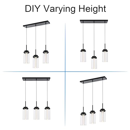 MELUCEE 3-Light Dimmable LED Dining Room Light Fixture Over Table Black - color: Black, size: 3-Light-Rectangle