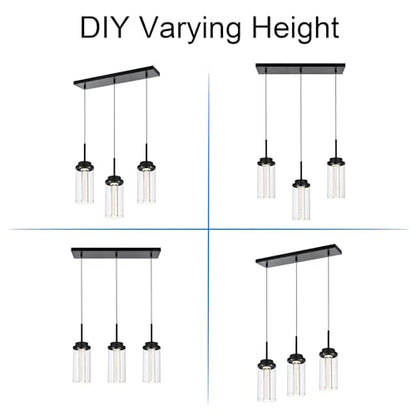 MELUCEE 3-Light Dimmable LED Dining Room Light Fixture Over Table Black - color: Black, size: 3-Light-Rectangle