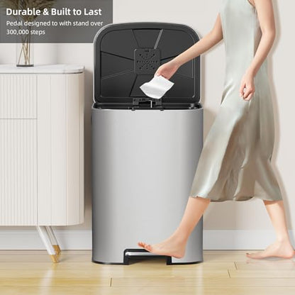 KUK 16 Gallon Kitchen Trash Can with Lid, Heavy Duty Hands-Free Stainless Steel Commercial Step Trash Bin with Removable Inner Bucket, Pedal Rubbish Bin for Home Office and Kitchen, 60L/16Gal - size: 16 Gallon