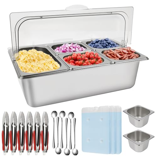Pizza Topping Station 7 Pans Stainless Steel Salad Bar for Home - color: Silver, size: 7 Pans