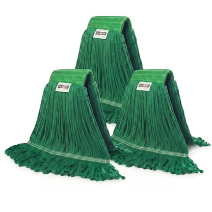 Heavy Duty Wet Industrial Cleaning Mop Head – 21 oz Green mop Head Replacement Cotton Washable Industrial mop Heads Heavy Duty for Commercial & Home Cleaning（Green） - color: Green, size: 3 Pack