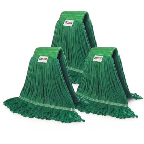 Heavy Duty Wet Industrial Cleaning Mop Head – 21 oz Green mop Head Replacement Cotton Washable Industrial mop Heads Heavy Duty for Commercial & Home Cleaning（Green） - color: Green, size: 3 Pack