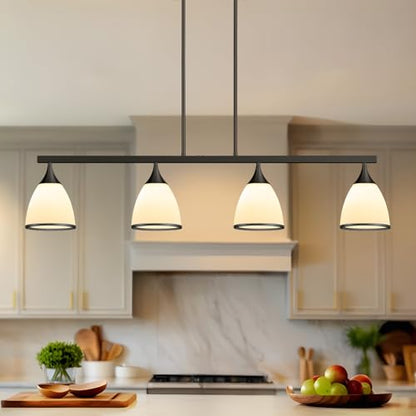 4-Light Modern Linear Chandelier for Kitchen Island Light Black - color: Black