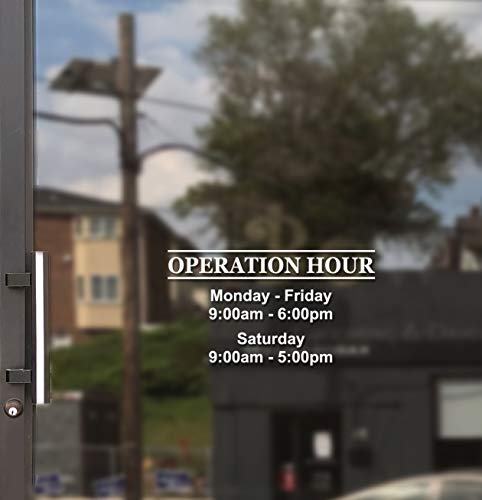 Business Hours Sign for Window - Free Squeegee - Easy Install Manual (Two Line - Landscape) - color: Two Line - Landscape