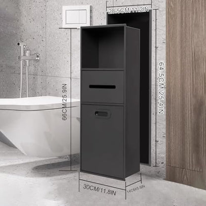 Stainless Steel Recessed Shower Nich with Built-in Trash Can(25.4X11.2IN) - color: Black
