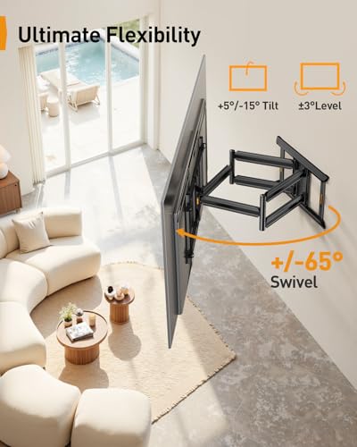 Perlegear Full Motion TV Mount for 55–120 inch TVs up to 225 lbs - size: Fits 55-120" TVs / Max 24" Wood Stud