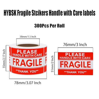 Hybsk Please Handle with Care Fragile Stickers Warning Labels for Shipping Packing Thank You Total 300 Labels Per Roll (2x3 Inch) - size: 2x3 Inch