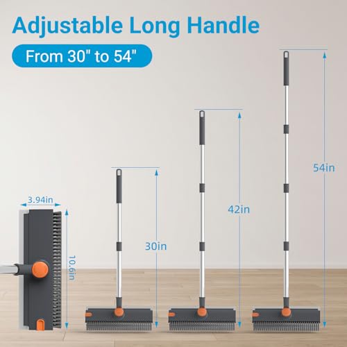 3 in 1 Floor Scrub Brush with 52" Long Handle, Heavy-Duty Stiff 90° Bristle Floor Scrubber, Shower Scrubber with Squeeze, Cleaning Brush for Bathroom Pool Garage Glass Tile Concrete Gray - color: Gray