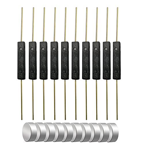 Gebildet 10pcs Plastic Reed Switch Reed Contact Normally Open (N/O) Magnetic Induction Switch (2.5mm×14mm) with 10pcs Small Multi-Use Round Magnets - color: Black-E331