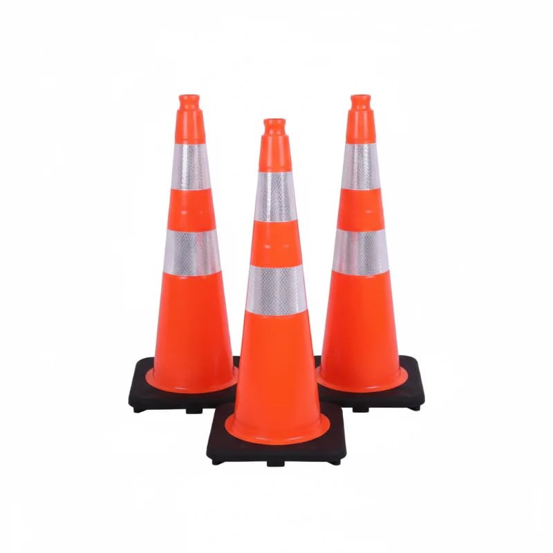 3 Pack 36" Inch Orange Traffic Safety Cones with Dual Reflective Collars - High Visibility Industrial Pylons Traffic Cones for Road, Parking Lots, Driving, Construction - size: 3 Cones