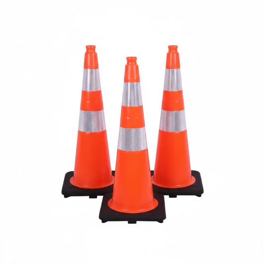 3 Pack 36" Inch Orange Traffic Safety Cones with Dual Reflective Collars - High Visibility Industrial Pylons Traffic Cones for Road, Parking Lots, Driving, Construction - size: 3 Cones