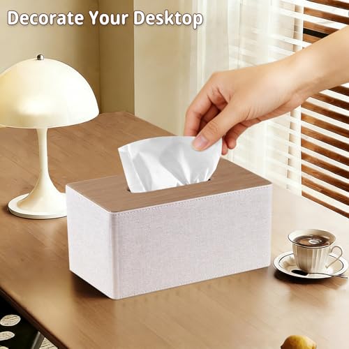 PUSU Extra Large Rectangular PU Leather Tissue Box Cover,Tissues Holder - color: Beige