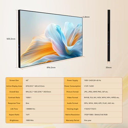 40" Digital Signage Display | 1000-Nit 4K UHD Commercial Screen - size: 40 inches