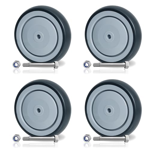 SY America 5" x 1.25" Shopping Cart Replacement Wheels Kit, Rubber Wheels for Grocery & Supermarket Carts, Smooth & Quiet Rolling, 1400 lbs Capacity (Set of 4), Universal Fit, 5/16" Bore, Grey - style: 4-Pack (5/16'' Bore)