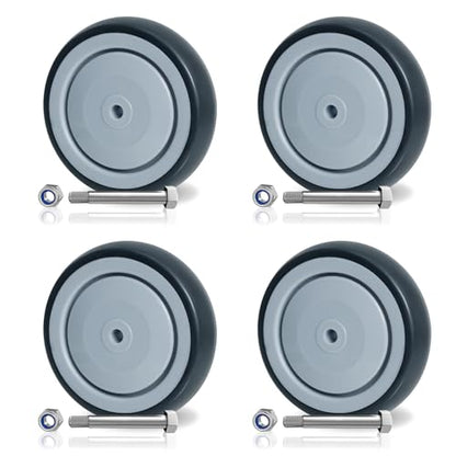 SY America 5" x 1.25" Shopping Cart Replacement Wheels Kit, Rubber Wheels for Grocery & Supermarket Carts, Smooth & Quiet Rolling, 1400 lbs Capacity (Set of 4), 3/8" Bore, Grey, 4 Pack - style: 4-Pack (3/8'' Bore)