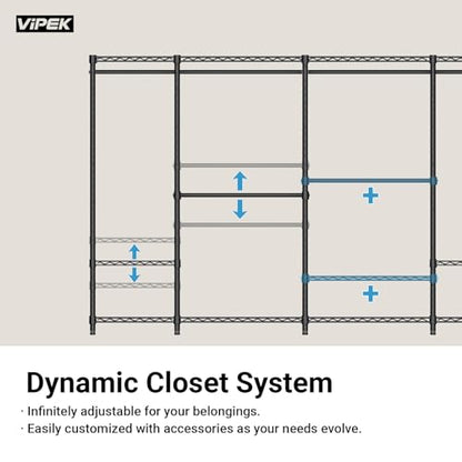 VIPEK R2 Plus Clothes Rack Heavy Duty Rolling Closet for Hanging Clothes - color: Black, size: R2 Plus