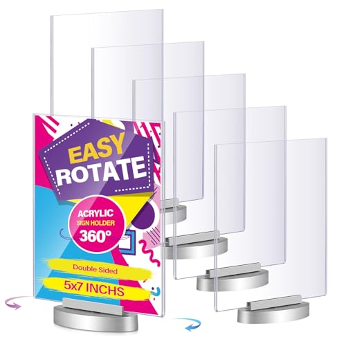 RattanView 6 Pcs Acrylic Rotating Sign Holder 5 x 7 x 2.5 Inches - size: 5 x 7 x 2.5 Inches