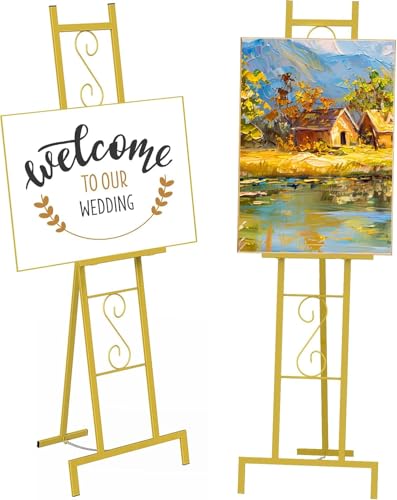 58" Gold Easel Stand for Sign, Metal Easel with Chain Support for Painting - style: 2pack-Gold
