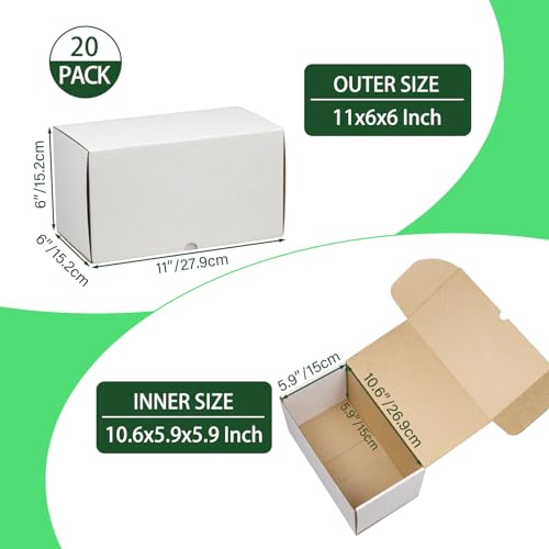 11x6x6 Inches Shipping Boxes Set of 20, White Corrugated Cardboard Box Literature Mailer for Packing Small Business - color: White, size: 11x6x6 - 20pcs