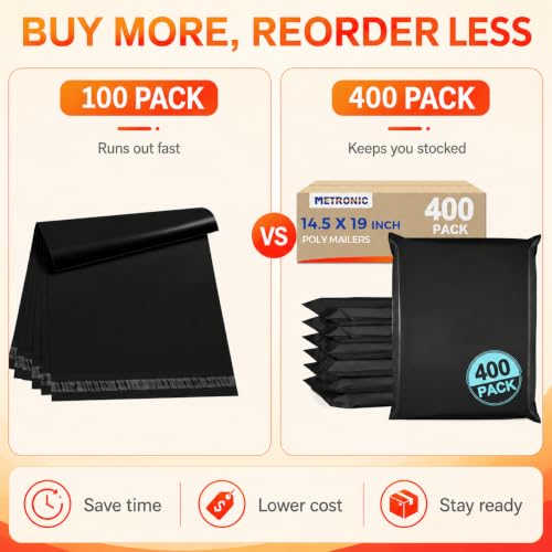 Metronic Large Poly Mailers 14.5x19 Inch 400PC Shipping Bags for Business - color: Black, size: 14.5x19 400PC