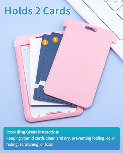 Teskyer 3 Pack Sliding ID Badge Holder, Vertical, Pink - color: Pink