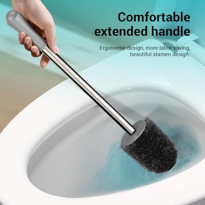 Toilet Brush and Holder Set, with Stainless Steel Handle Toilet Bowl Brush, Compact Toilet Scrubber Brush for Deep Cleaning Bathroom Restroom, Easy to Assemble-Grey - color: Gray