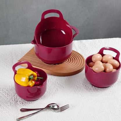 BoxedHome 4 Pack Nesting Mixing Bowl Set with Pour Spout and Handle, Non-Slip Bottom, BPA free Microwave & Dishwasher Safe(Deep Carmine) - color: Deep Carmine