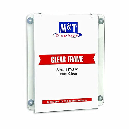 M&T Displays Premium 11x14 Acrylic Window Sign Holder | Double Sided Clear Portrait Display Frame with 4 Suction Cups | Anti-Glare for Storefronts, Doors, Glass - Easy Poster & Menu Change - size: 11x14 Portrait