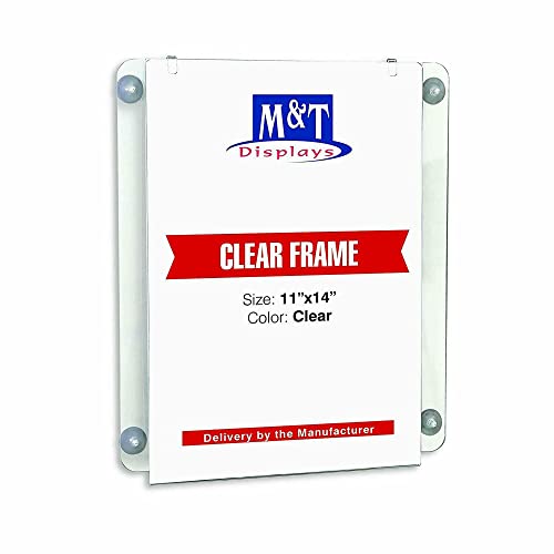 M&T Displays Premium 11x14 Acrylic Window Sign Holder | Double Sided Clear Portrait Display Frame with 4 Suction Cups | Anti-Glare for Storefronts, Doors, Glass - Easy Poster & Menu Change - size: 11x14 Portrait