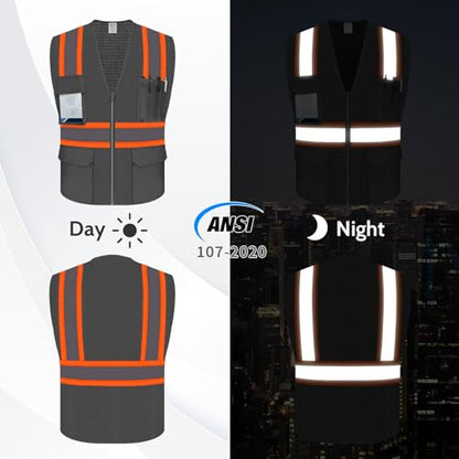 Safety Vest with Pockets, Hi Vis Construction Vest, Grey, S - color: Grey, size: Small