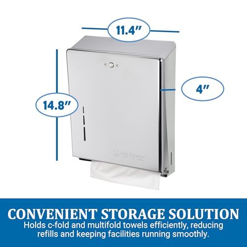 San Jamar T1900XC C-Fold/Multifold Commercial Towel Dispenser, 500 Multifold / 300 C-Fold Towel Capacity, Chrome 14.8" x 11.4" x 4" - color: Chrome, style: C-Fold/Multifold