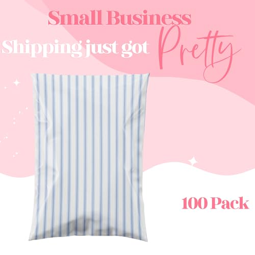 Pretty Package Store Poly Mailers 6x9, Blue Stripe, 100 Pack - color: Blue Stripes, size: 6x9